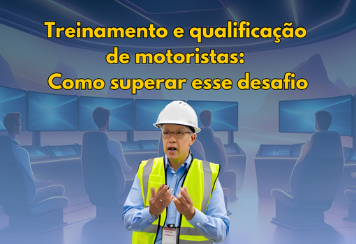 Instrutor orientando motoristas em um ambiente de treinamento, com simulação digital para aprimorar a qualificação e segurança na condução